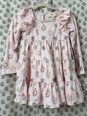 mabel + honey | Floral Tiered Ruffle Long Sleeve Dress - Light Pink
